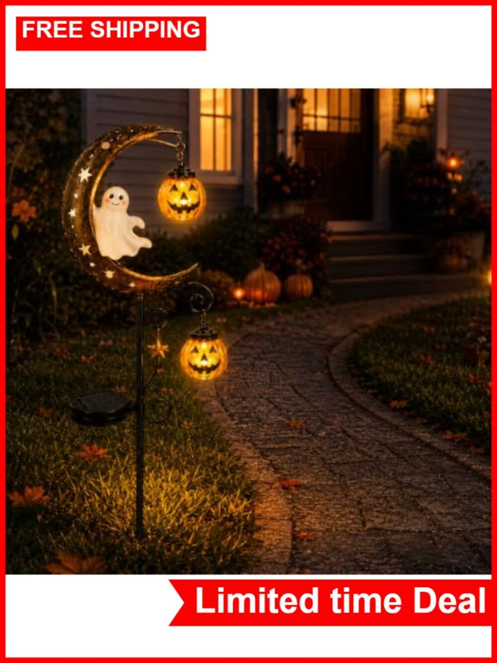 Halloween Ghost Pumpkin Moon Solar Garden Stake Light LED Outdoor Decor
